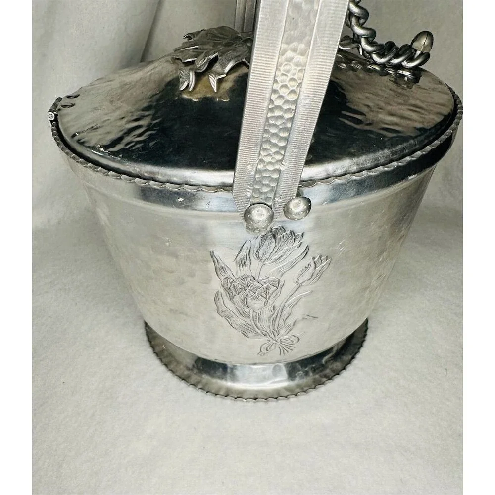 Rodney Kent‎ Hammered Aluminum Ice Bucket Mid-Century Modern Silver
